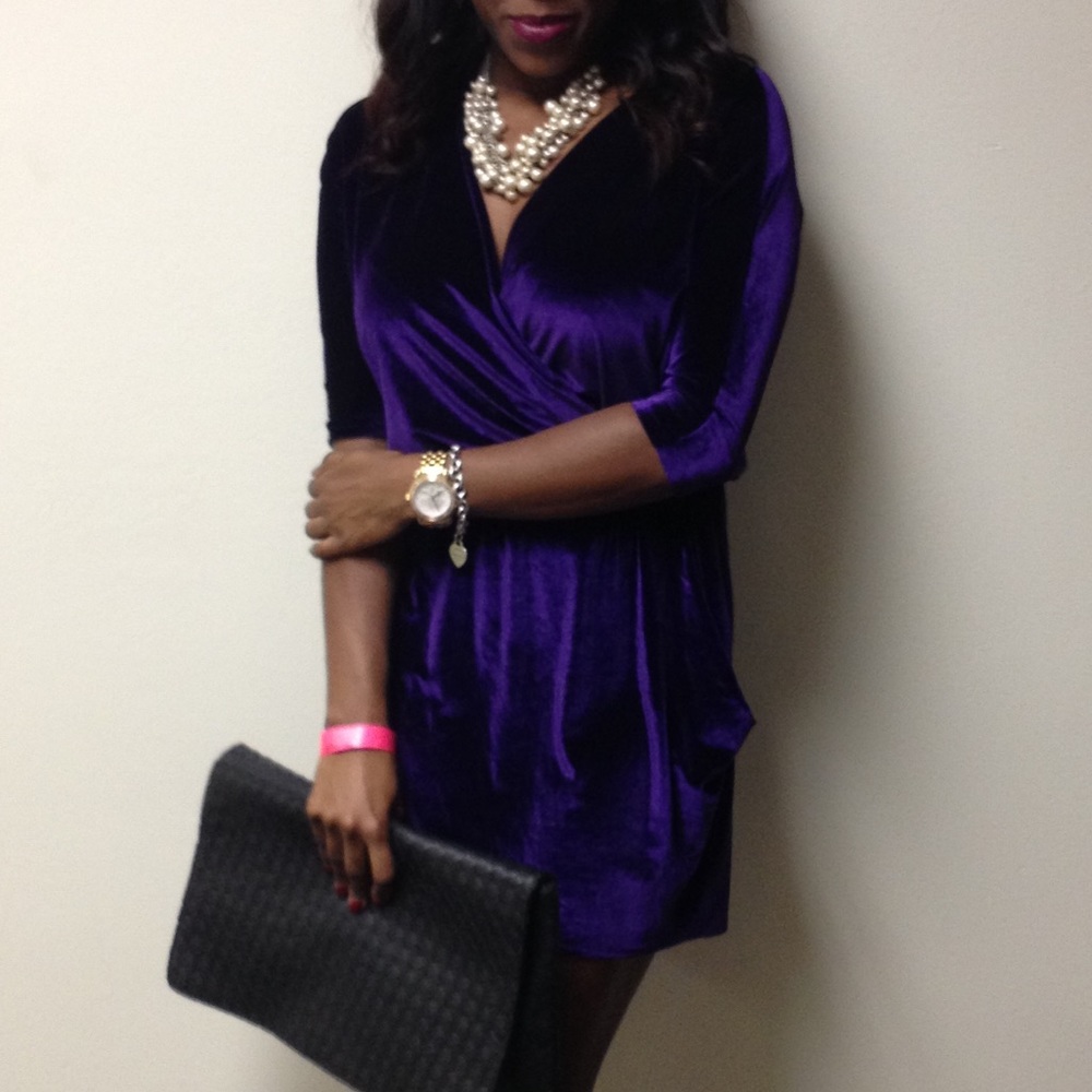 Purple Velvet V-Neck Mini Dress